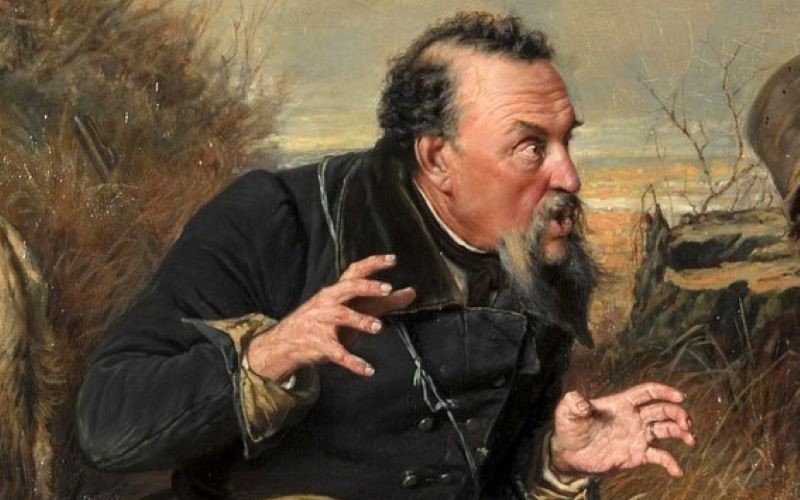 Василий Перов «Охотники на привале», рассказчик (1871 г.), фрагмент